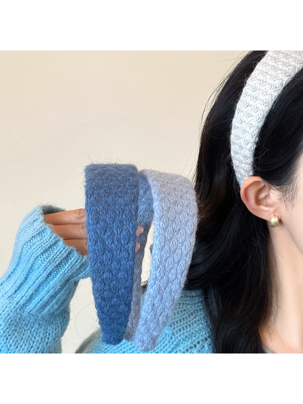 Side view of Gifty diamond pattern headband showing texture and color