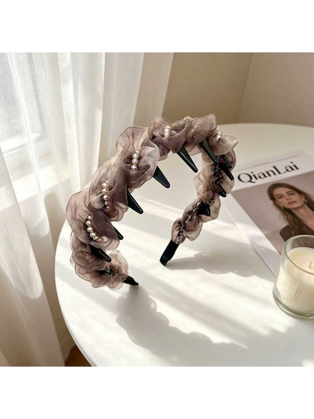 Gifty - Crinkled Trim Plastic Tooth Fabric Headband