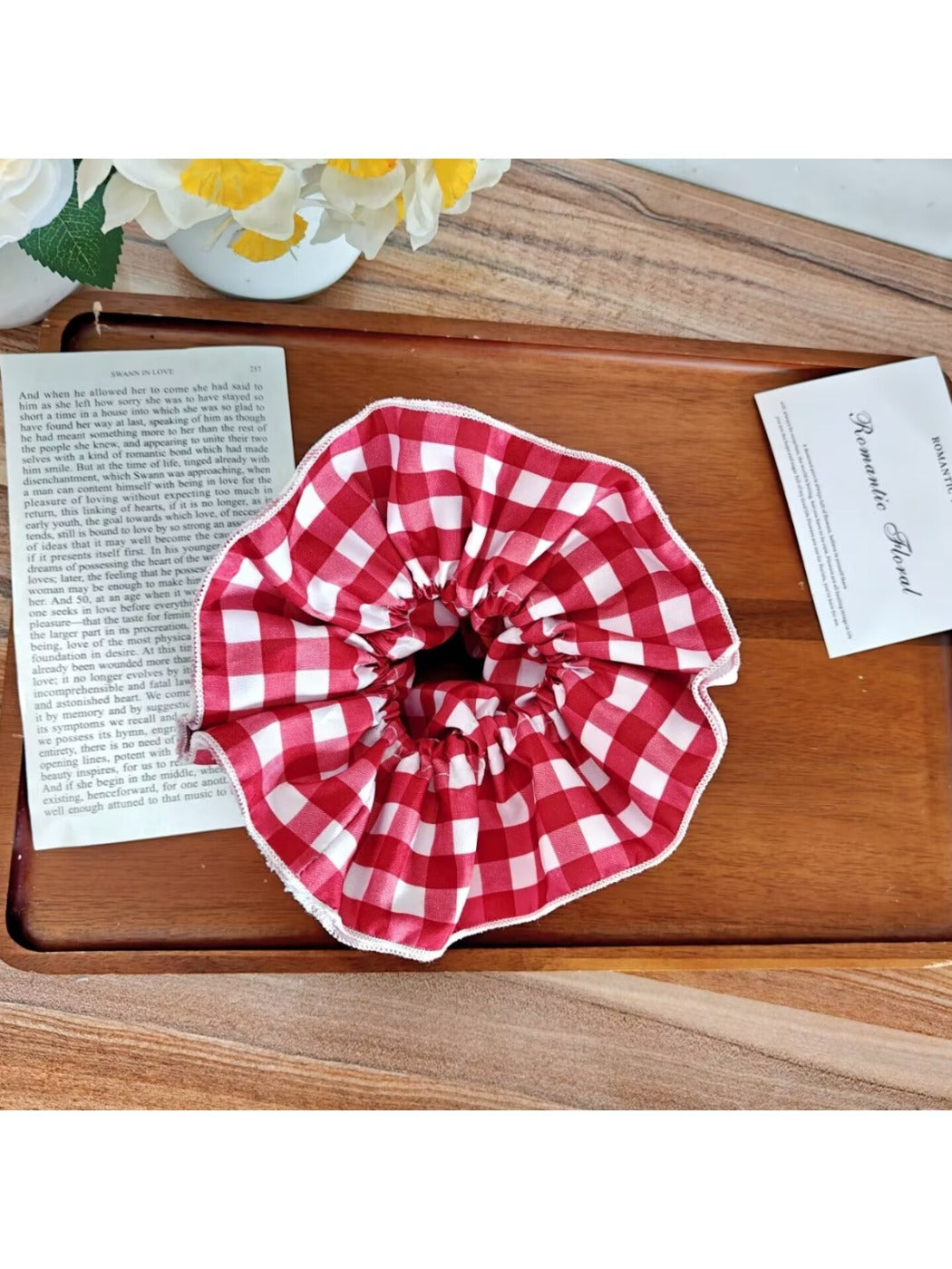 Gifty - Plaid Polyester Fabric Ruffle Edge Scrunchie