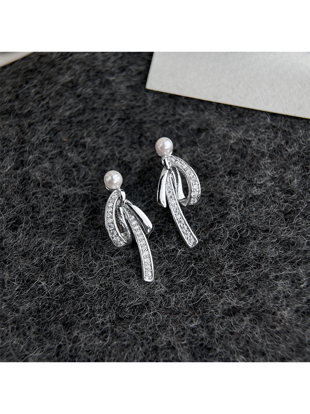 Earedge - Bow Rhinestone Dangle Stud Earrings