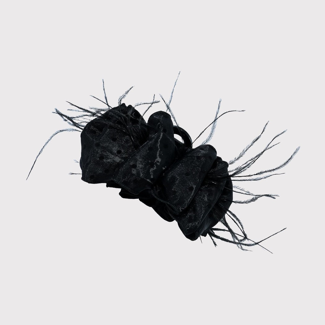 Beau - Black Feather Trim Fashion Claw Clip