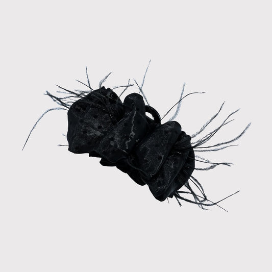 Beau - Black Feather Trim Fashion Claw Clip