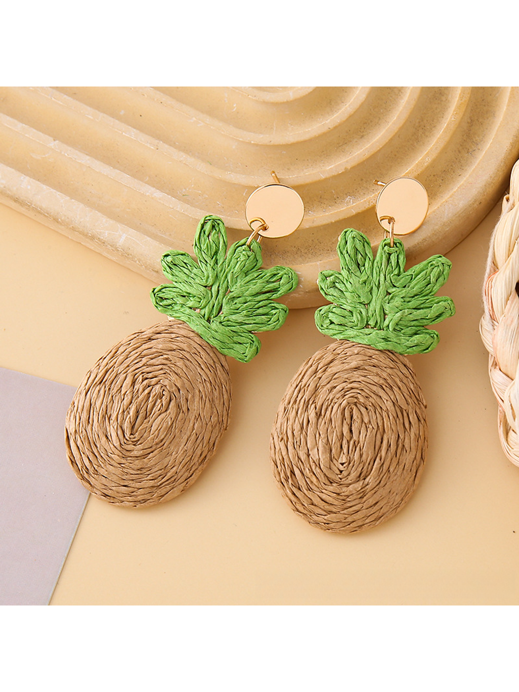 Earedge - Pineapple Raffia Alloy Drop Earrings