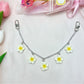 Minimalist flower pendant with polished gold surface on white background