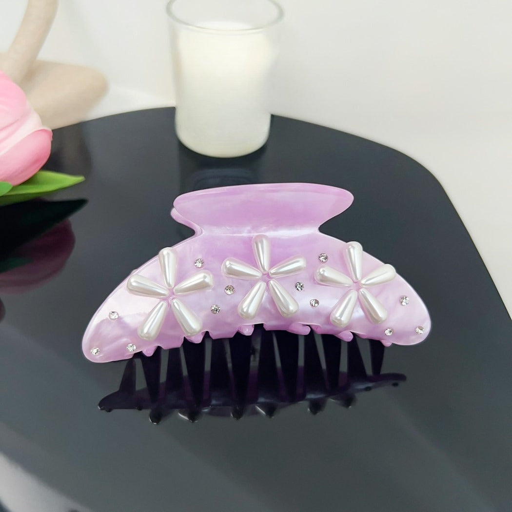 Beau - Purple Flower Embellished Curved Claw Clip