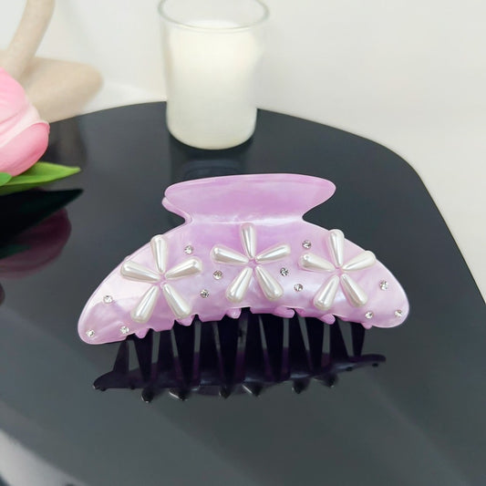 Beau - Purple Flower Embellished Curved Claw Clip