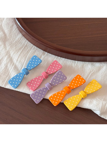 Beau - Dotted Bow Side Bang Barrette Hair Clip