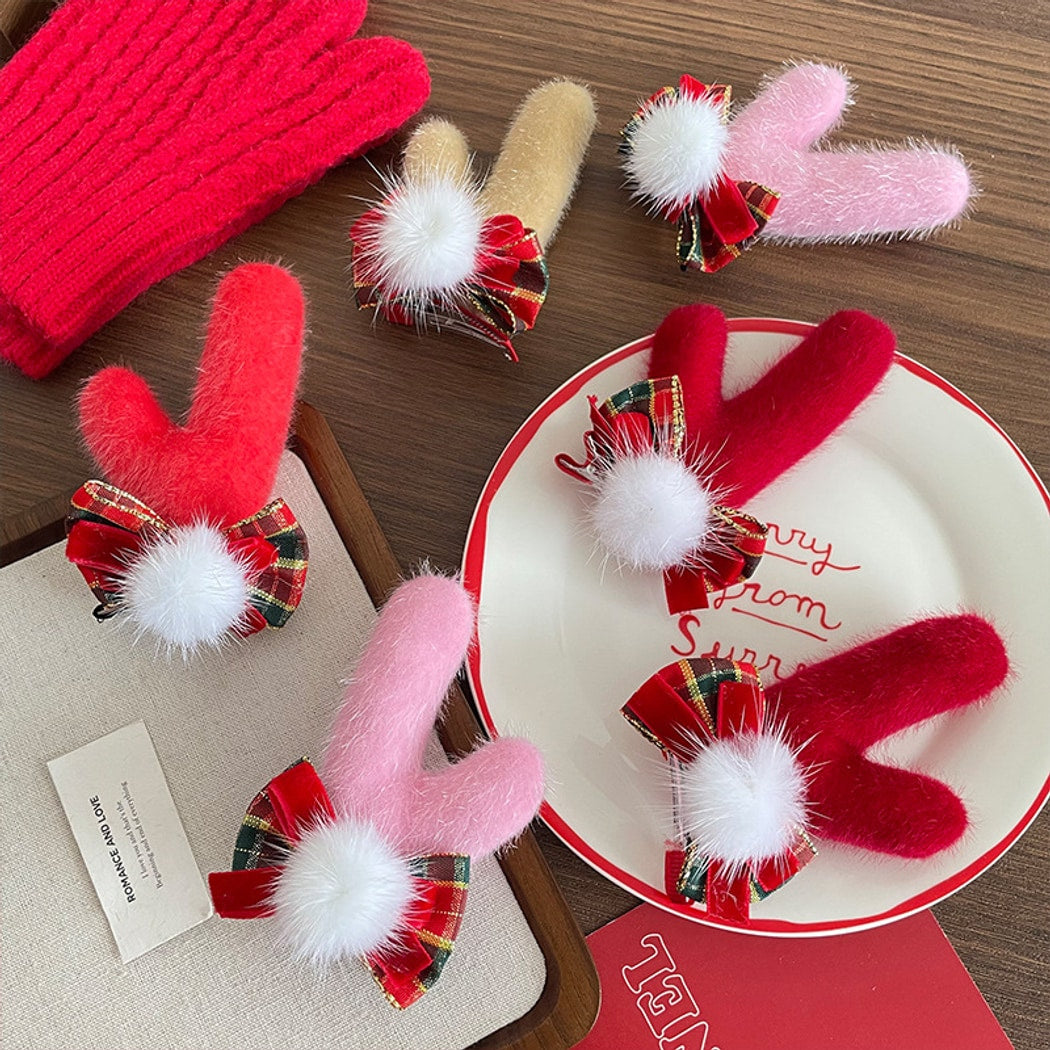 Beau - Plush Reindeer Antler Christmas Hair Clip Set