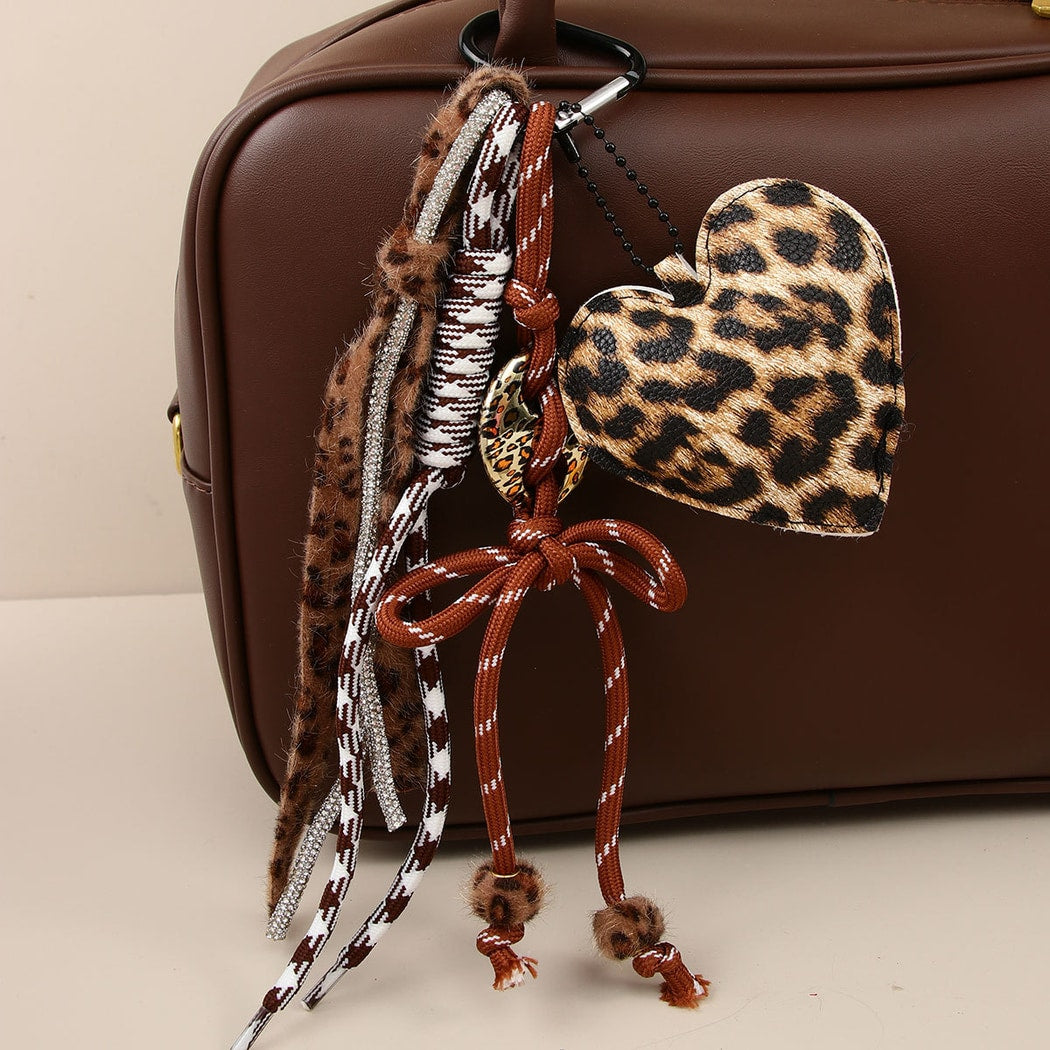 Keypus - Leopard Heart Bow Bag Charm Alloy Keychain
