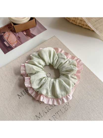 Gifty Sweet Color Block Tulle Scrunchie displayed flat with visible color blocks