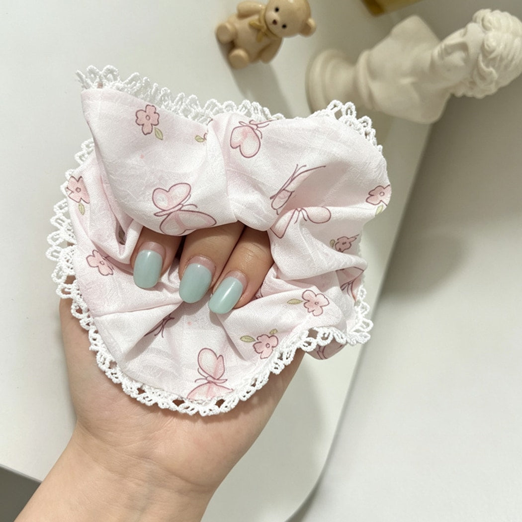 Gifty - Butterfly Pattern Lace Edge Ruffle Scrunchie