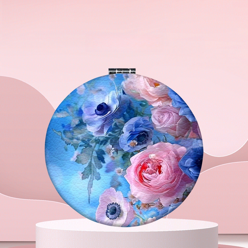 Mirroray - Round Floral Print Foldable Compact Mirror