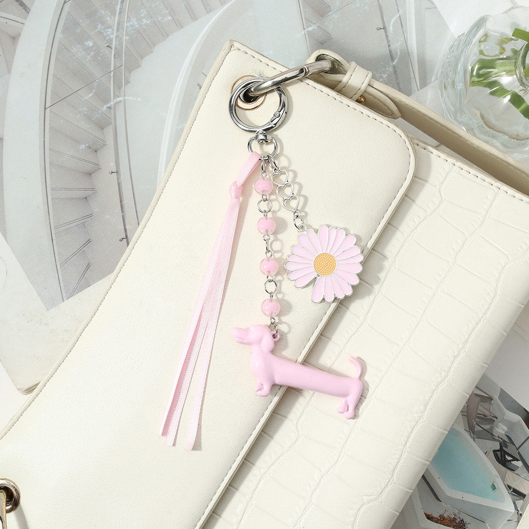 Keypus - Cartoon Dachshund Beaded Ribbon Keychain