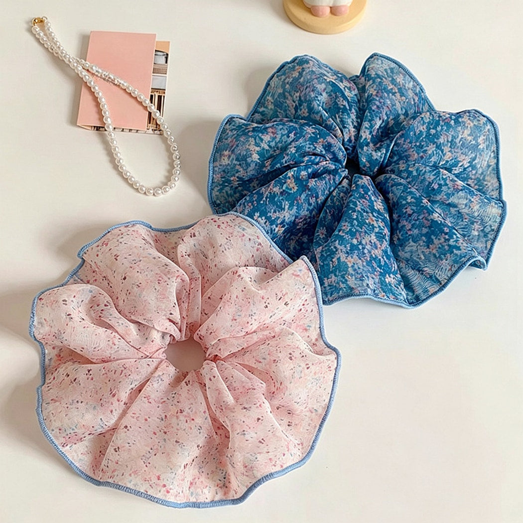 Gifty - Floral Mesh Ruffle Edge Polyester Scrunchie