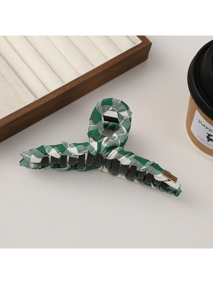Beau - Plaid Fabric Bow Shape Claw Hair Clip