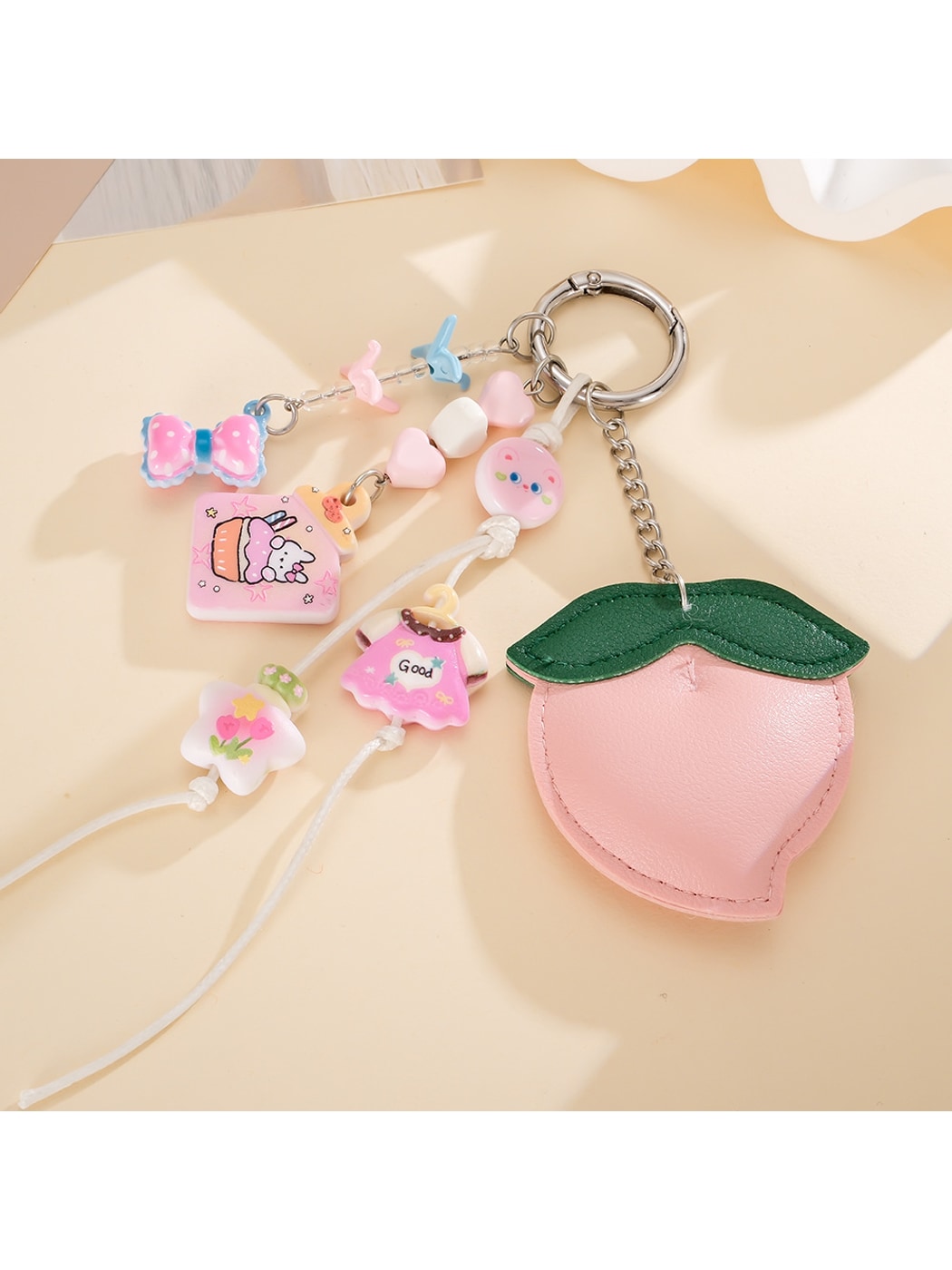 Keypus - Cartoon Peach Faux Leather Bag Charm Keychain