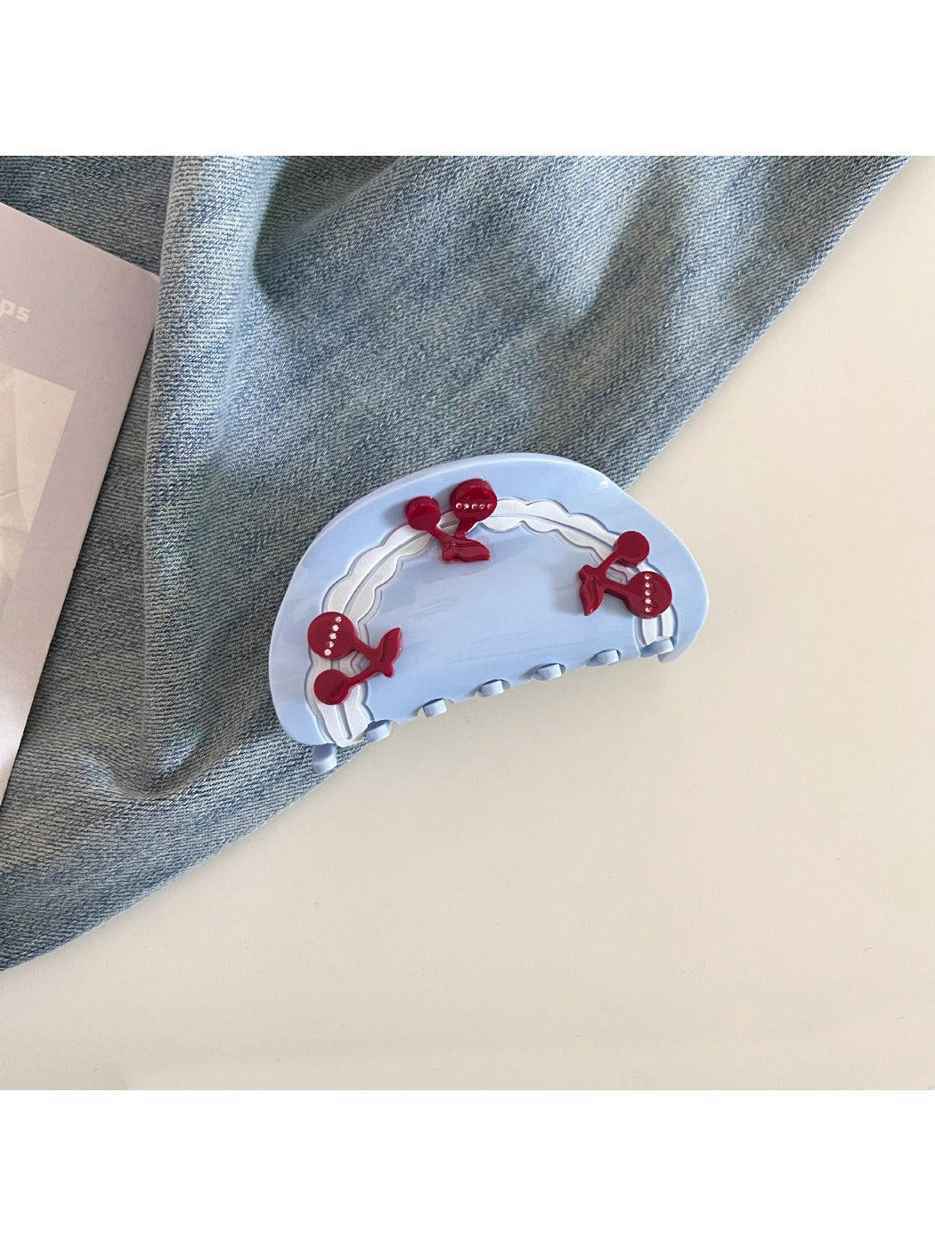 Beau - Adorable Half Round Cherry Themed Claw Clip