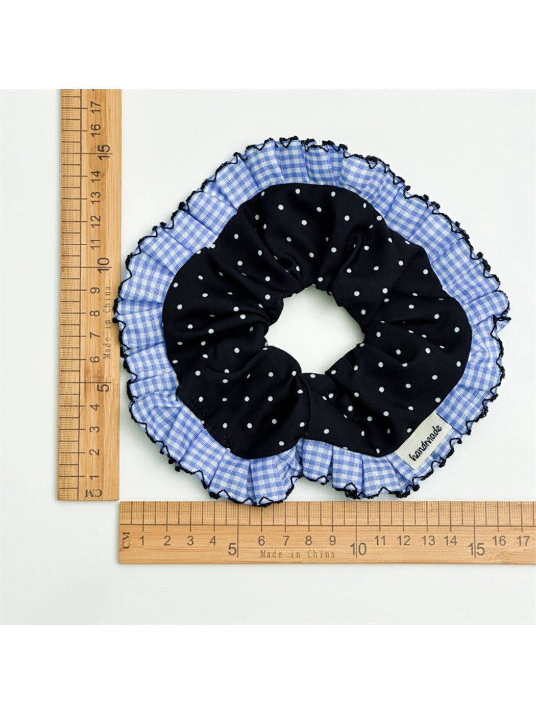 Gifty - Polka Dot Blue Plaid Lace Scrunchie