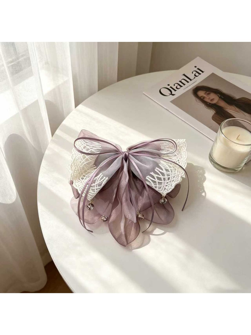 Beau - Lace Bow Mesh Ribbon Tail Claw Clip