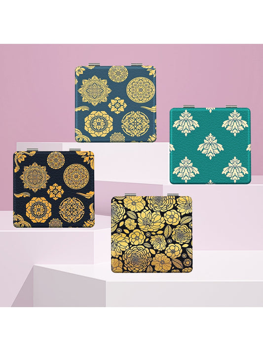 Mirroray - Decorative Flower Print Travel Vanity Mirror