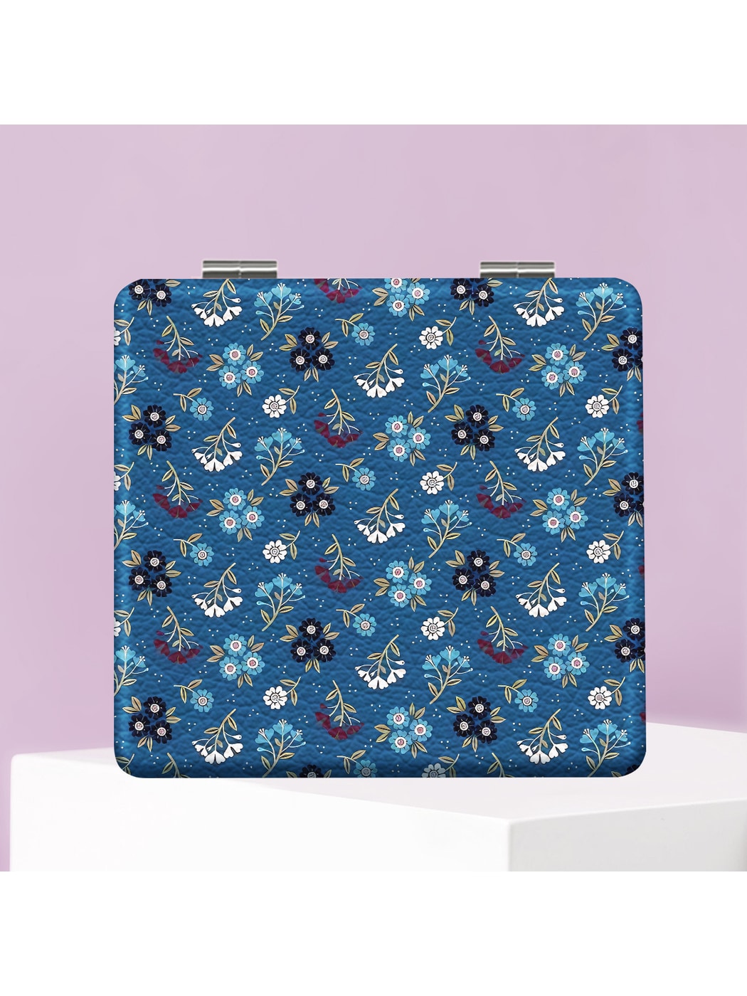 Mirroray - Floral Print PU Cover Folding Makeup Mirror