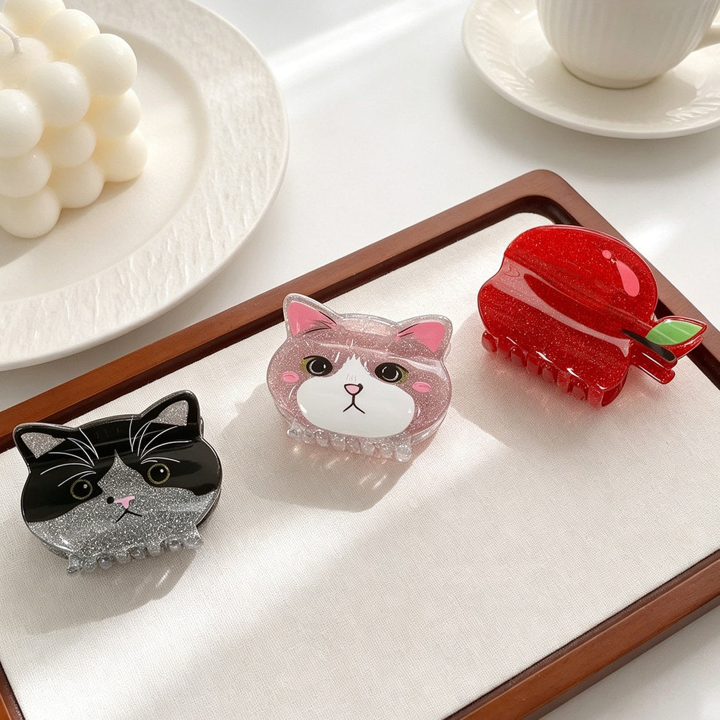 Beau - Apple and Cat Shape Glitter Claw Clip