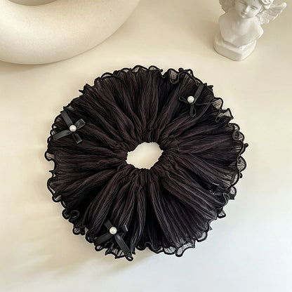 Gifty - Pleated Ruffle Bow Detail Polyester Scrunchie