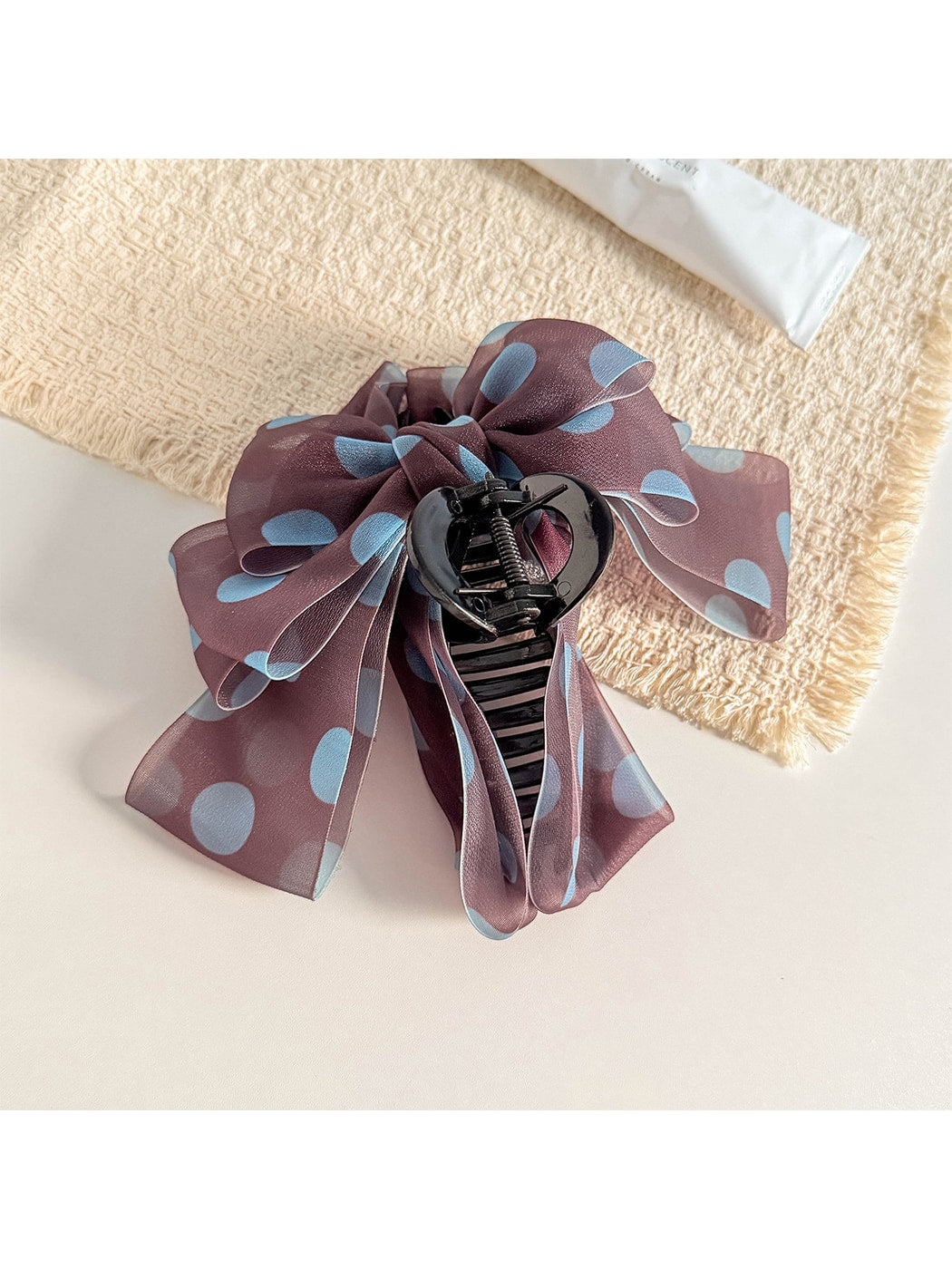 Beau - Polka Dot Mesh Bowknot Hair Claw Clip