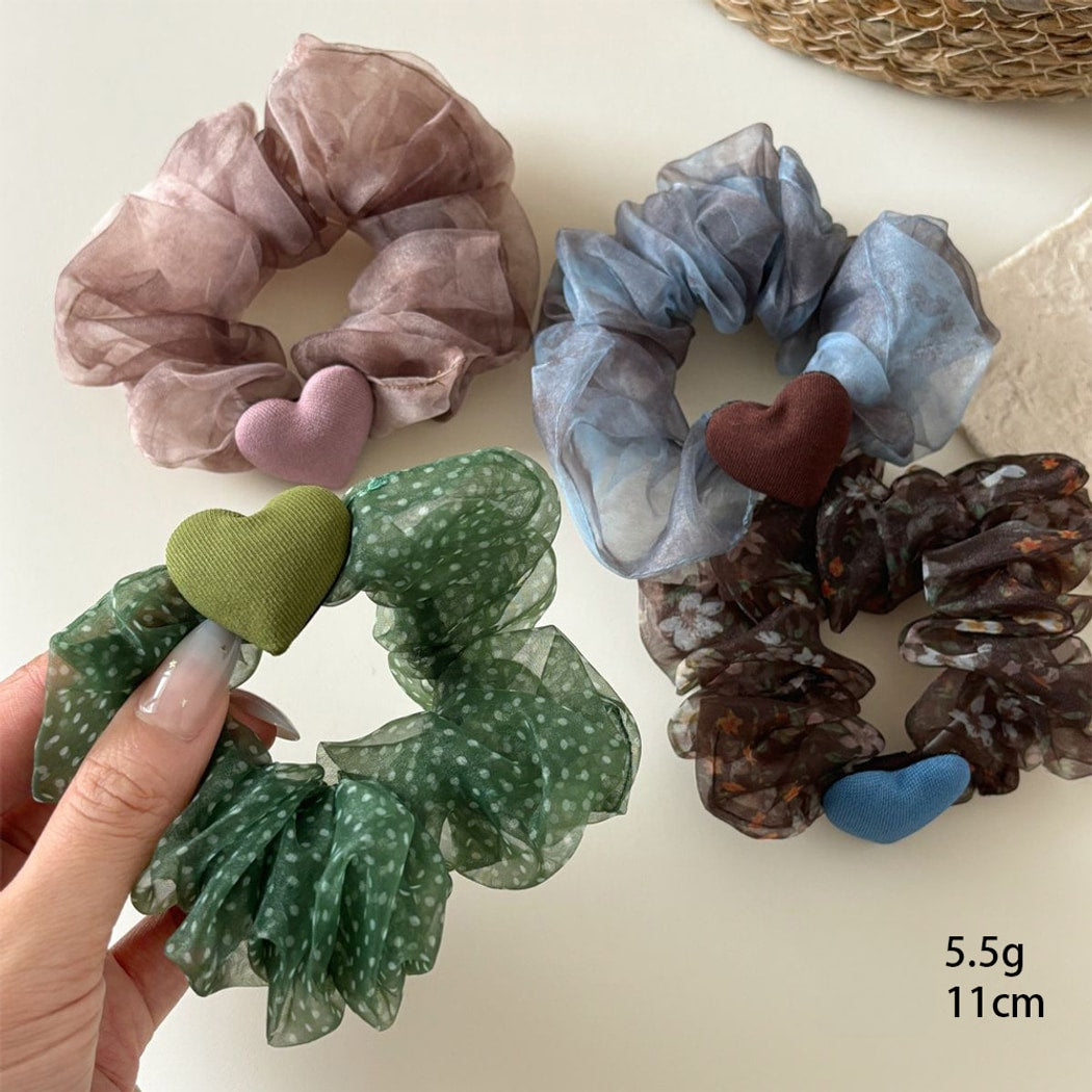 Gifty - Heart Detail Print Mesh Scrunchie