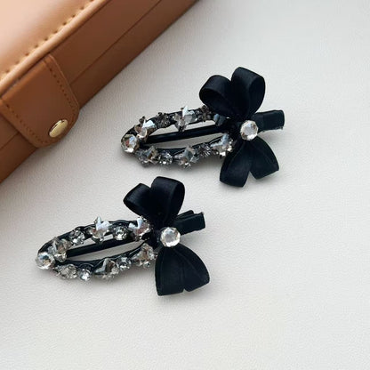 Beau - Ribbon Bow Rhinestone Accent Hair Clip