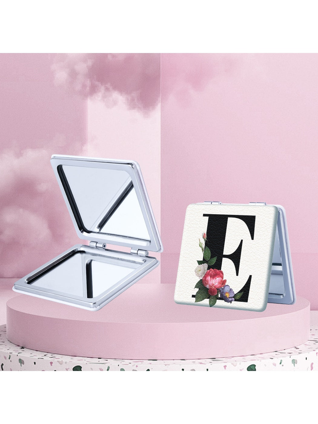Mirroray - Floral Letter Print Folding Makeup Mirror