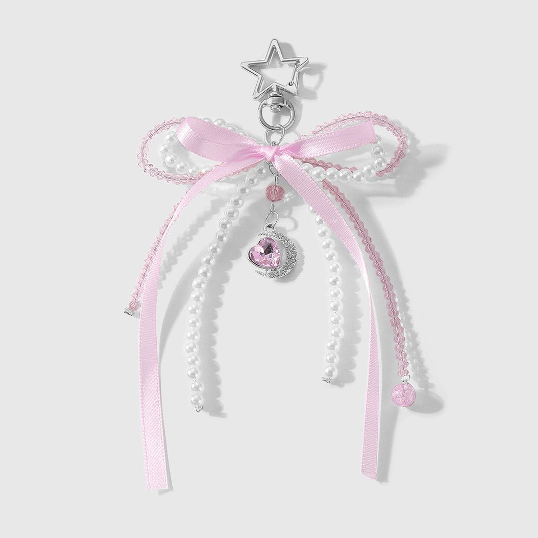 Keypus - Sweet Beaded Bow Star and Moon Keychain