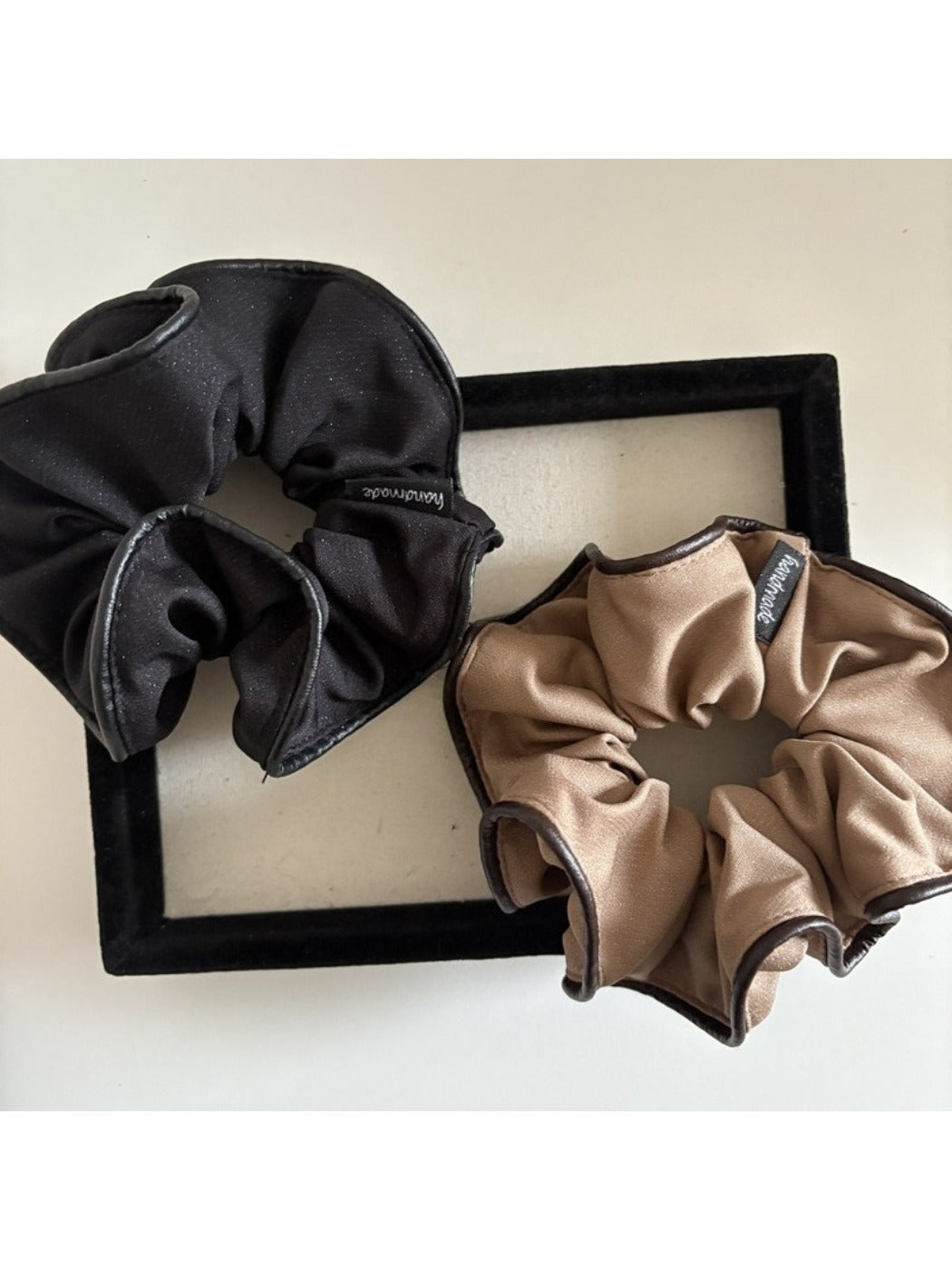 Close-up of a clean, beautiful, attractive scrunchie in soft pastel color