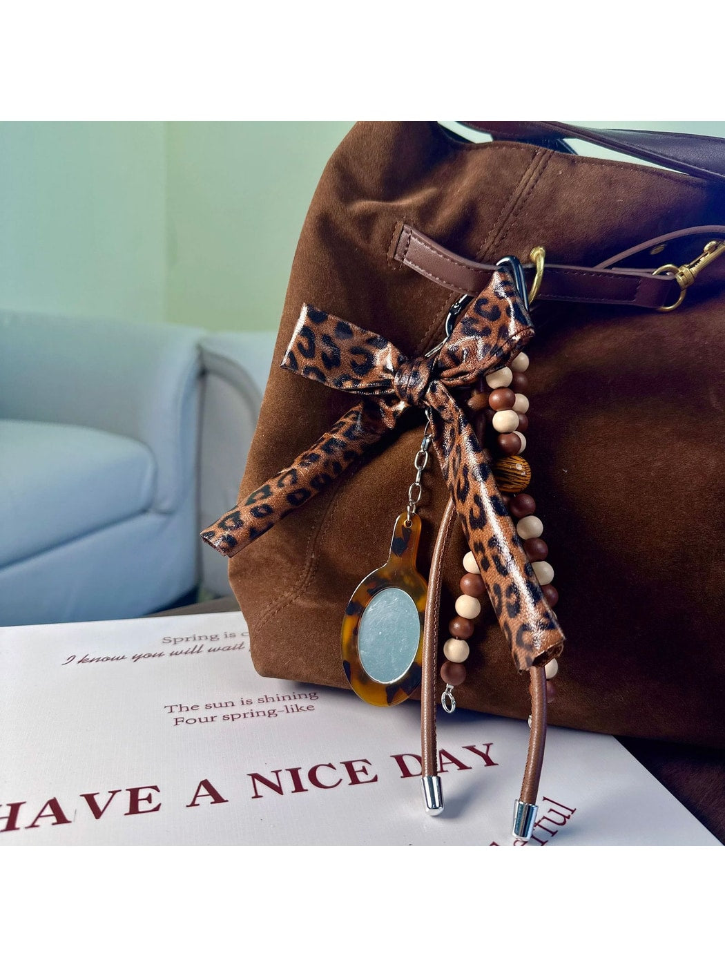 Keypus - Leopard Print Bow Bag Charm Keychain