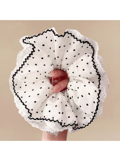 Gifty - Polka Dot Lace Trim Round Scrunchie