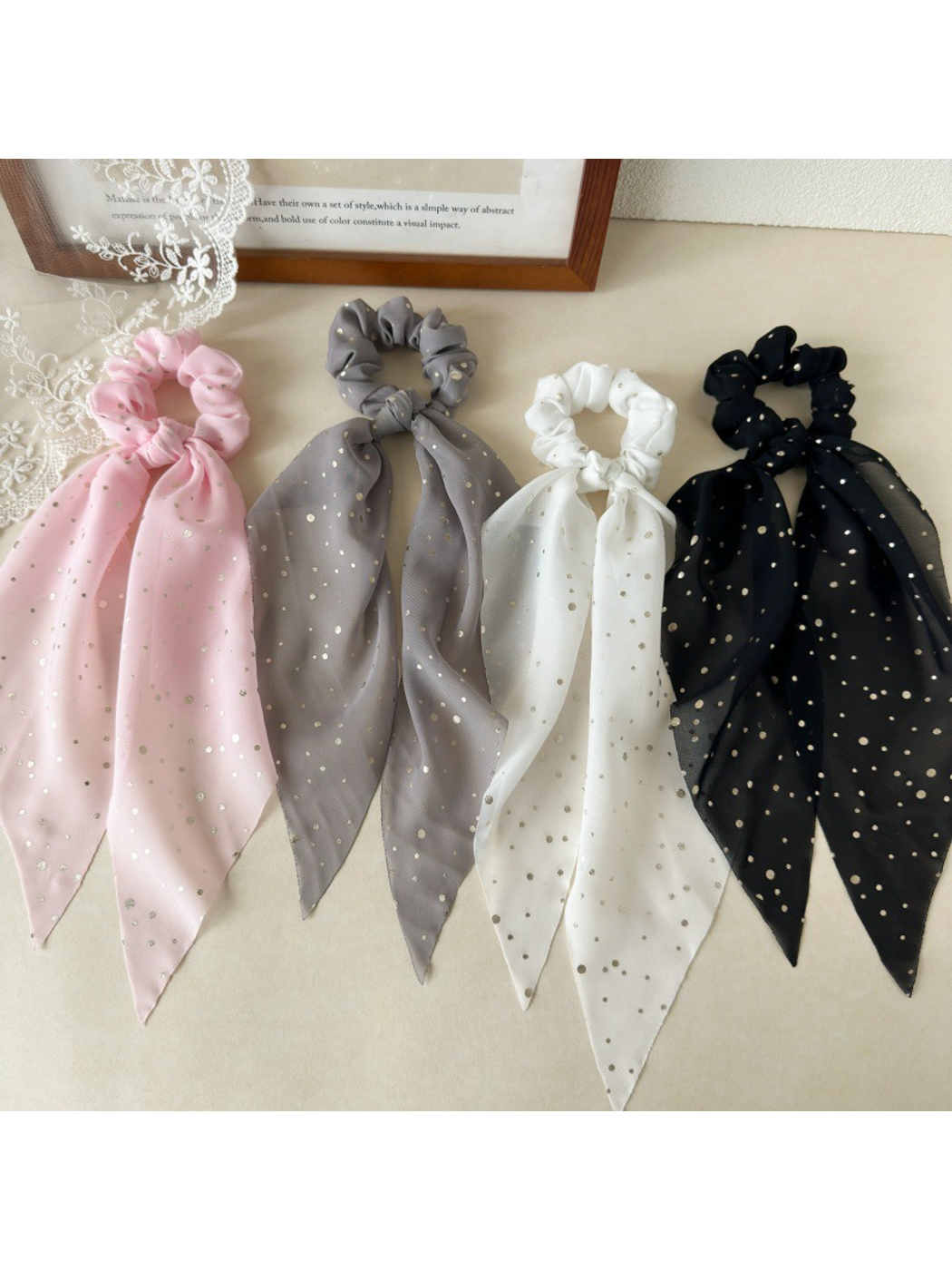 Gifty - Knotted Ribbon Dot Detail Hair Scrunchie