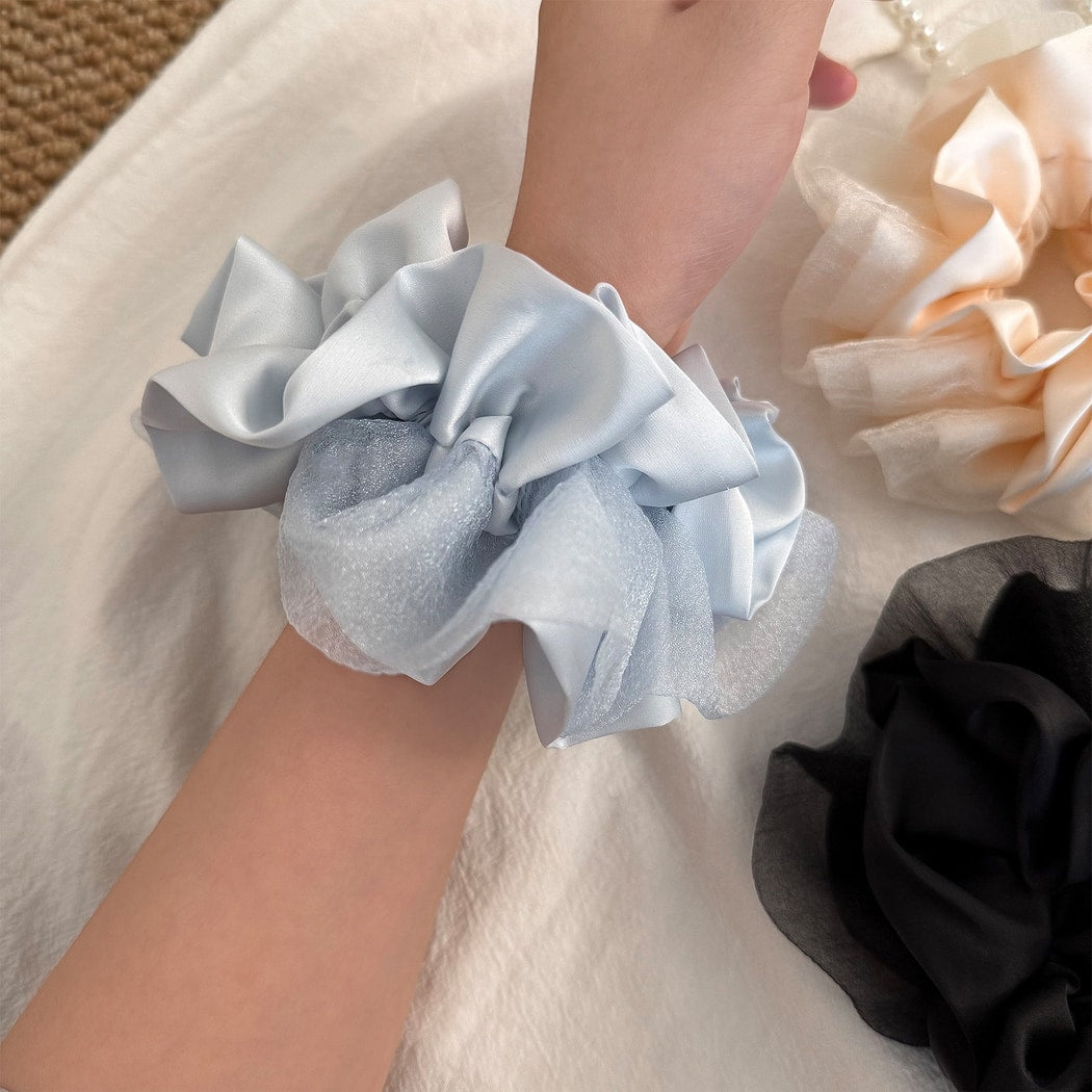 Gifty - Ruffled Mesh Satin Double-Layer Scrunchie
