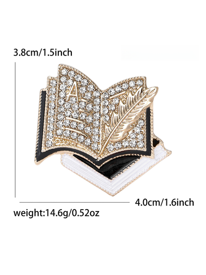 Brovia - Book Shape Enamel Rhinestone Fashion Brooch