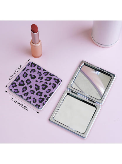 Mirroray - Pink Purple Leopard Print Square Compact Mirror