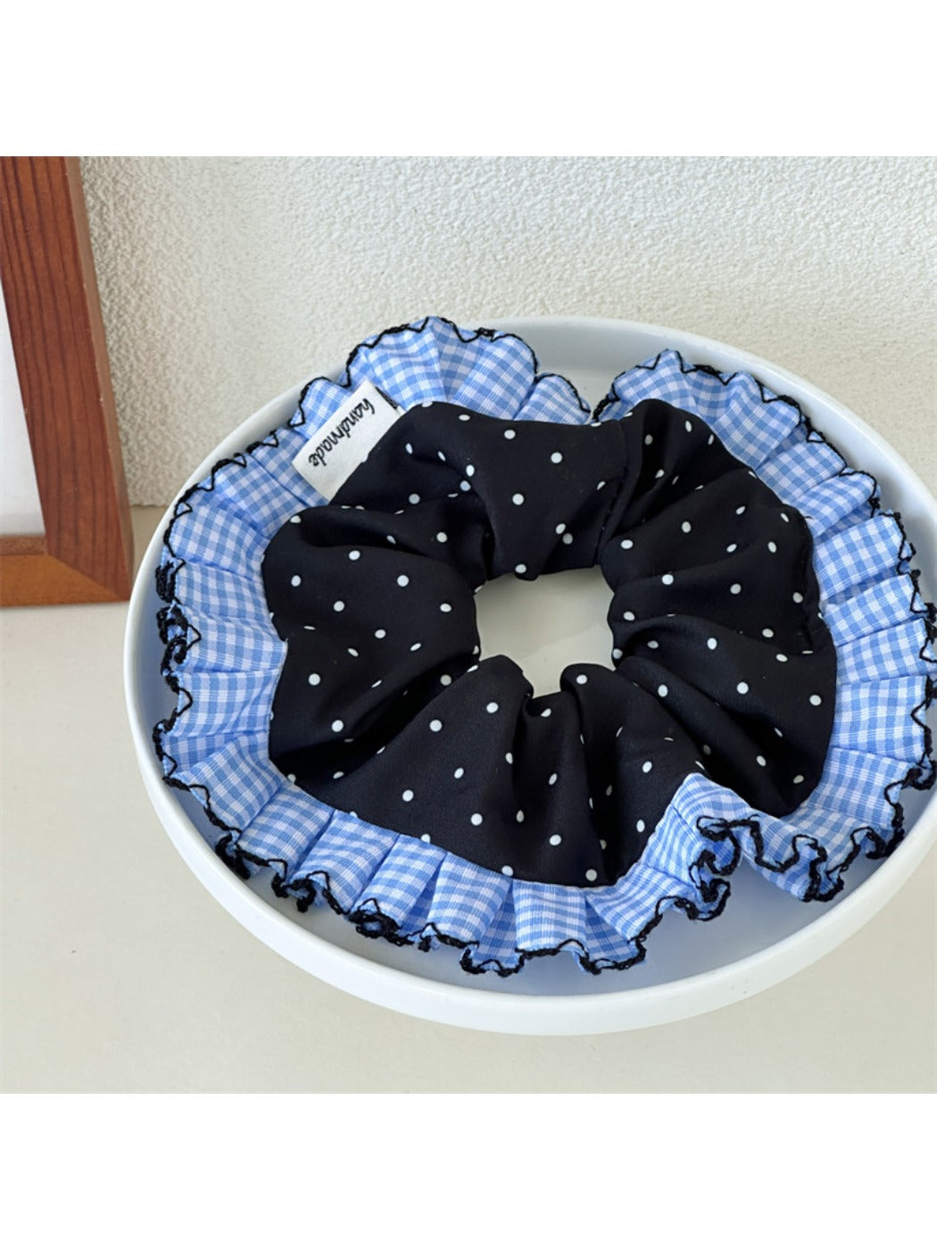 Gifty - Polka Dot Blue Plaid Lace Scrunchie