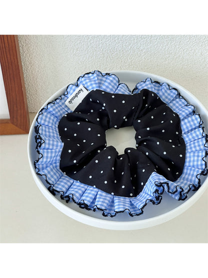 Gifty - Polka Dot Blue Plaid Lace Scrunchie