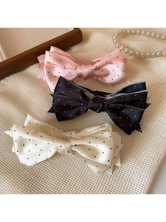 Beau - Polka Dot Satin Bow Hair Clip