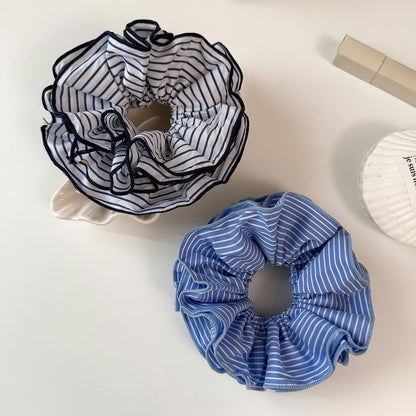 Gifty - Ruffled Striped Polyester Scrunchie