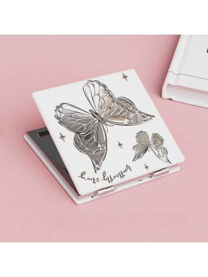 Mirroray - White Butterfly Motif Compact Mirror