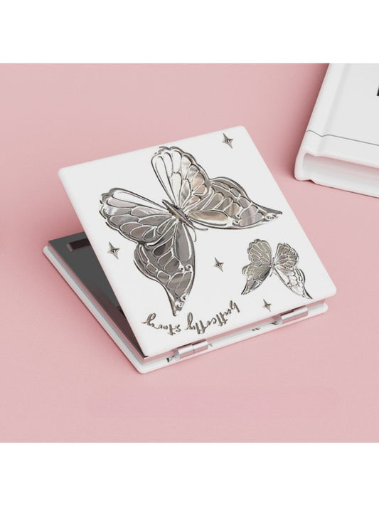 Mirroray - White Butterfly Motif Compact Mirror