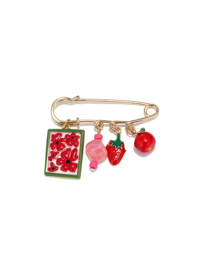 Brovia - Flower and Fruit Charm Safety Pin Brooch