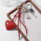 Keypus - Faux Leather Heart and Beaded Bow Charm Keychain