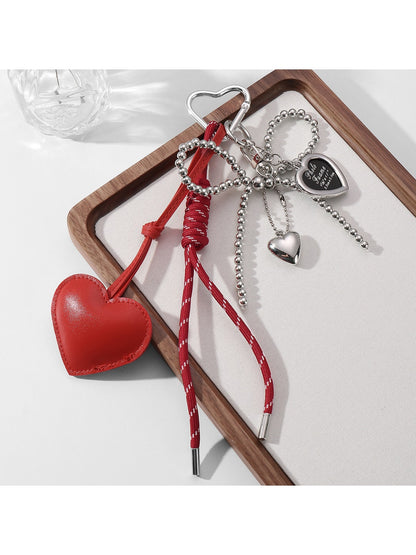 Keypus - Faux Leather Heart and Beaded Bow Charm Keychain