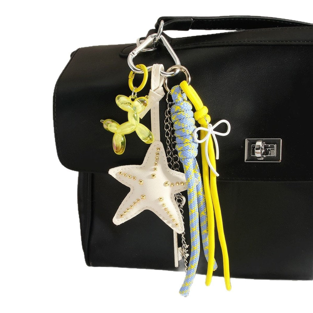 Keypus - Star Motif PU Woven Cord Bag Charm Keychain