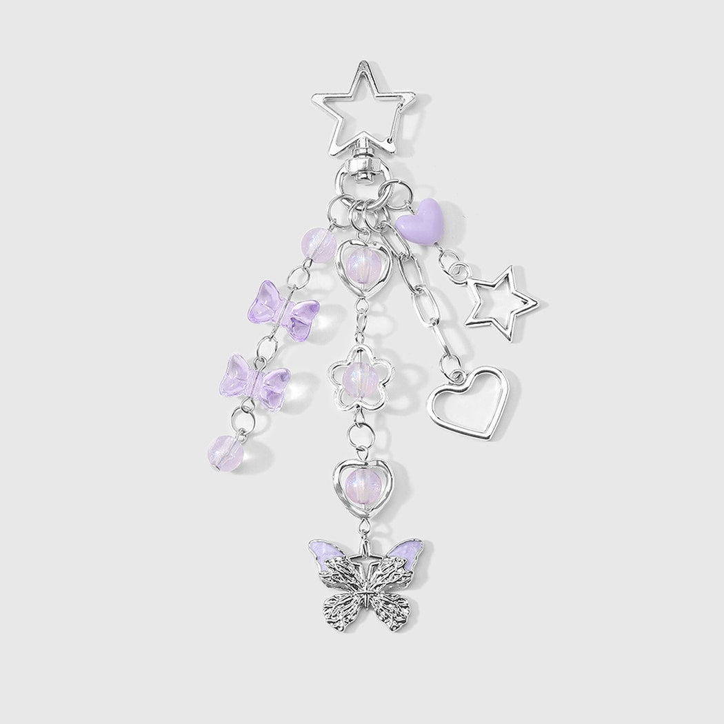 Keypus - Butterfly and Heart Charm Chain Keychain